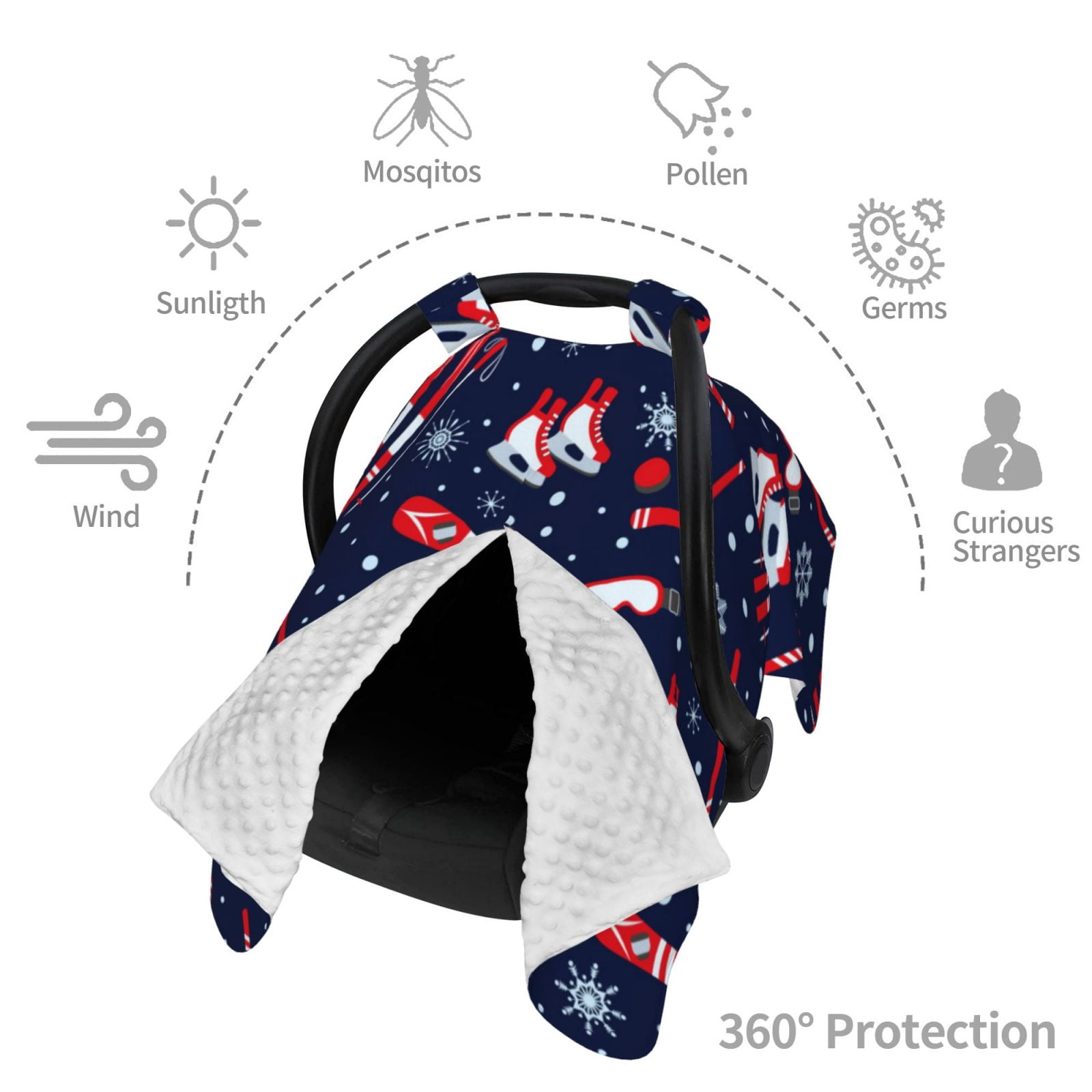 Car Seat Cover Baby - Winter Skiing Snowflakes Breathable Infant Car Seat Cover for Baby Carseat, Lightweight Comfort Baby Essentials Must Haves Newborn Stuff for Girl Boy