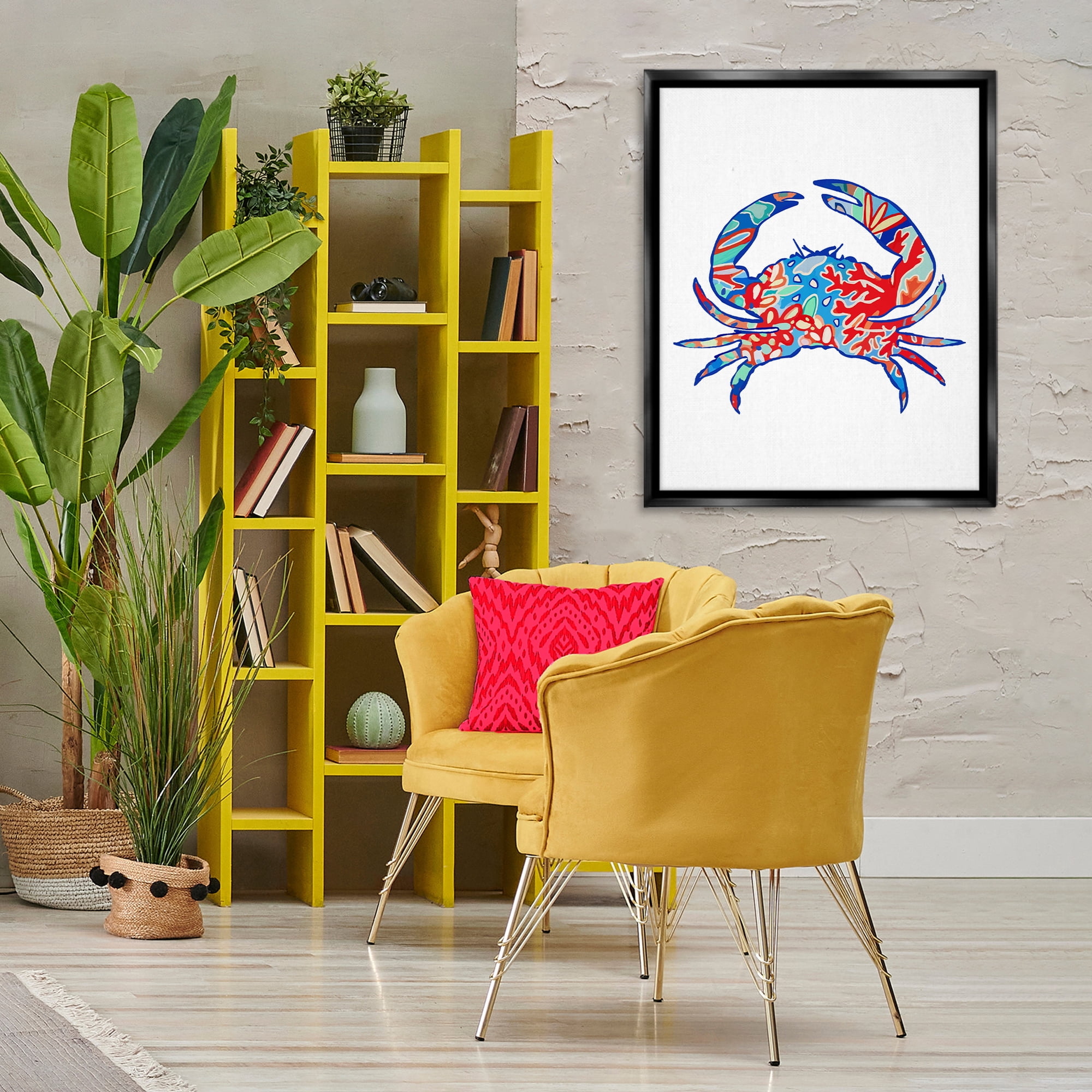 Stupell Industries Coral Patterned Crab Animals & Insects Painting Black Floater Framed Canvas Art Print Wall Art, 25 x 31