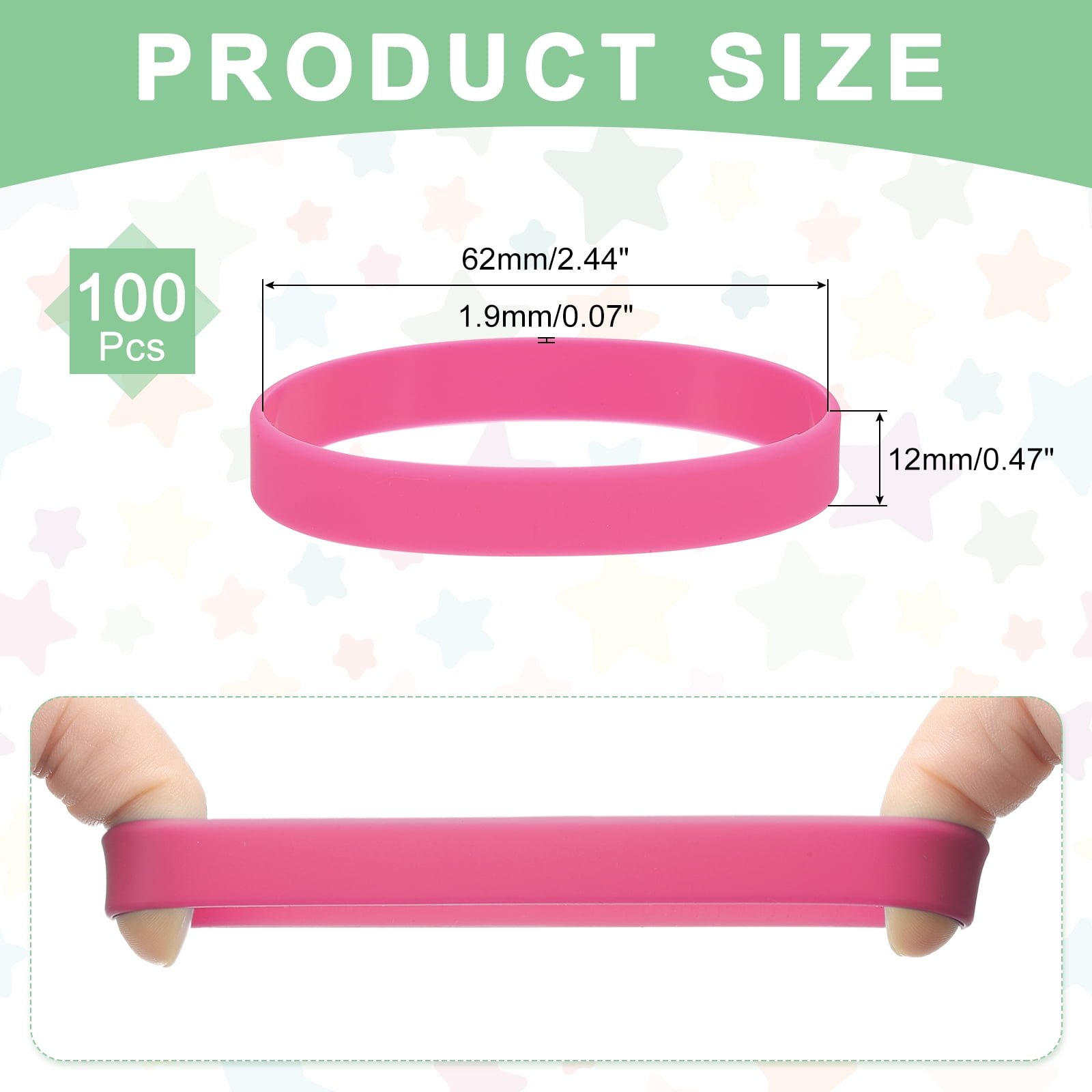 100Pcs Silicone Rubber Bands Non-slip 4 Inch Flat for Books, Pink