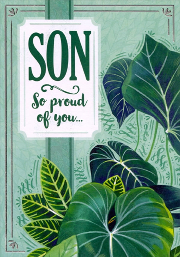 Designer Greetings Large Green Leaves and Thin Silver Foil Frame Birthday Card for Son