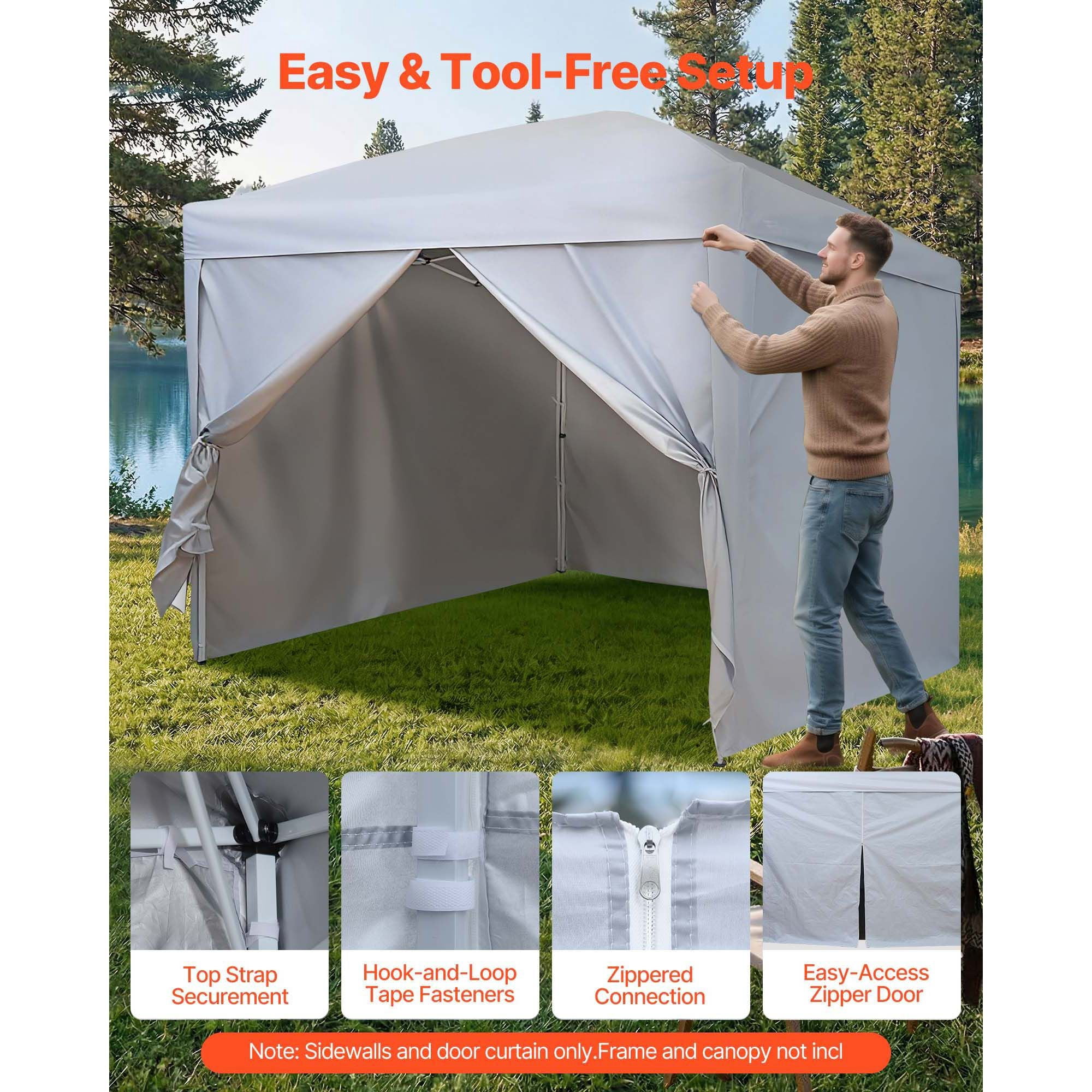 Canopy Sidewalls, Fit for 10 x 10 ft Pop Up Canopy Tent, Tent Side Walls with Waterproof and Sunlight Protection Layer for Outdoor Event Tents, Vendor Booths, Camping (4 Sidewalls Only, White)