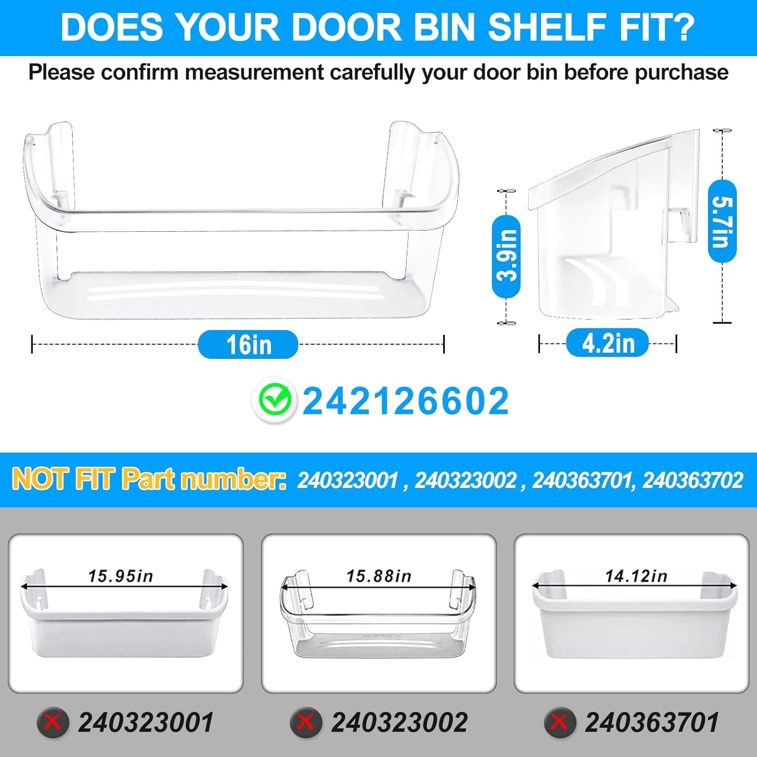 [2 PACK] UPGRADED 242126602 Refrigerator Door Bin Shelf Replacement For Frigidaire Door Shelf Replacement -LFSS2612TF0 Frigidaire Door Bin Bottom Shelf Parts 2421266