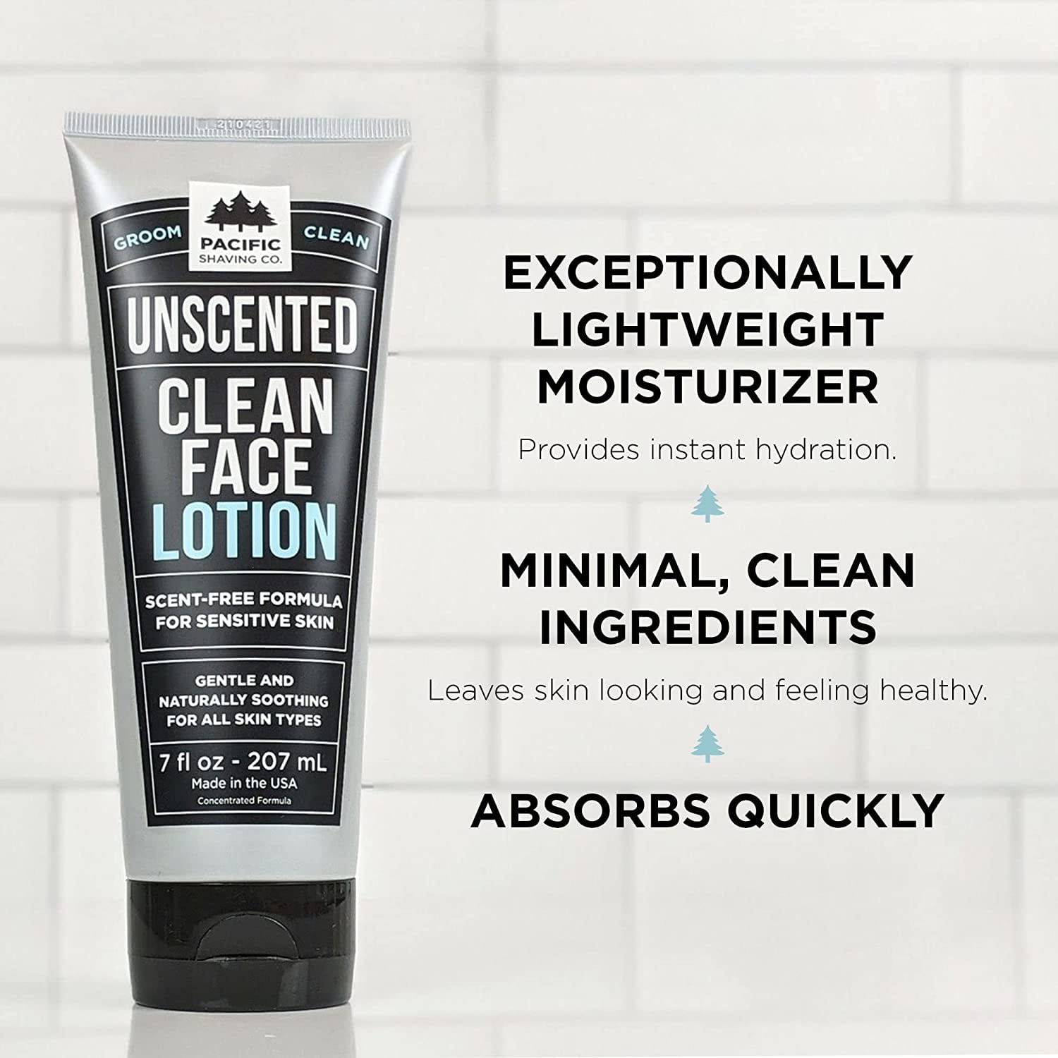 Pacific Shaving Company Clean Formula (Unscented) Face Lotion for Men & Women, all skin types, 2-Pack, 7 oz.