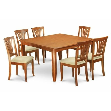 - Wooden Imports Furniture PFPL5-SBR-C 5PC Parfait Square Table with 18Butterfly Leaf & 4 Microfiber upholstered Seat Chairs in Saddle Brown Finish