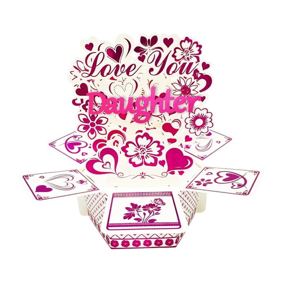 yuksok Popup Card Handmade Romantic Flower Heart Decorative for Holiday Wedding Her Daughter