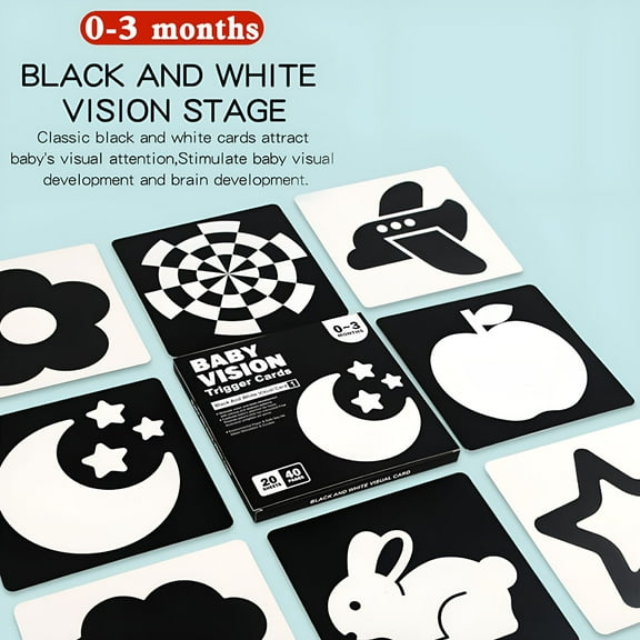 BESTSKY Baby Black White Cards Infants High Contrast Flash Card 0-3 Months Newborns Visual Stimulation Brain Sensory Development Paper Card Toy