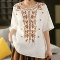 thumbnail image 2 of DDAPJ pyju Floral Embroidered Tops for Women Dressy Casual Round Neck Blouses Cotton Linen Short Sleeve T Shirts Rebajas Hoy Liquidación White XL, 2 of 6