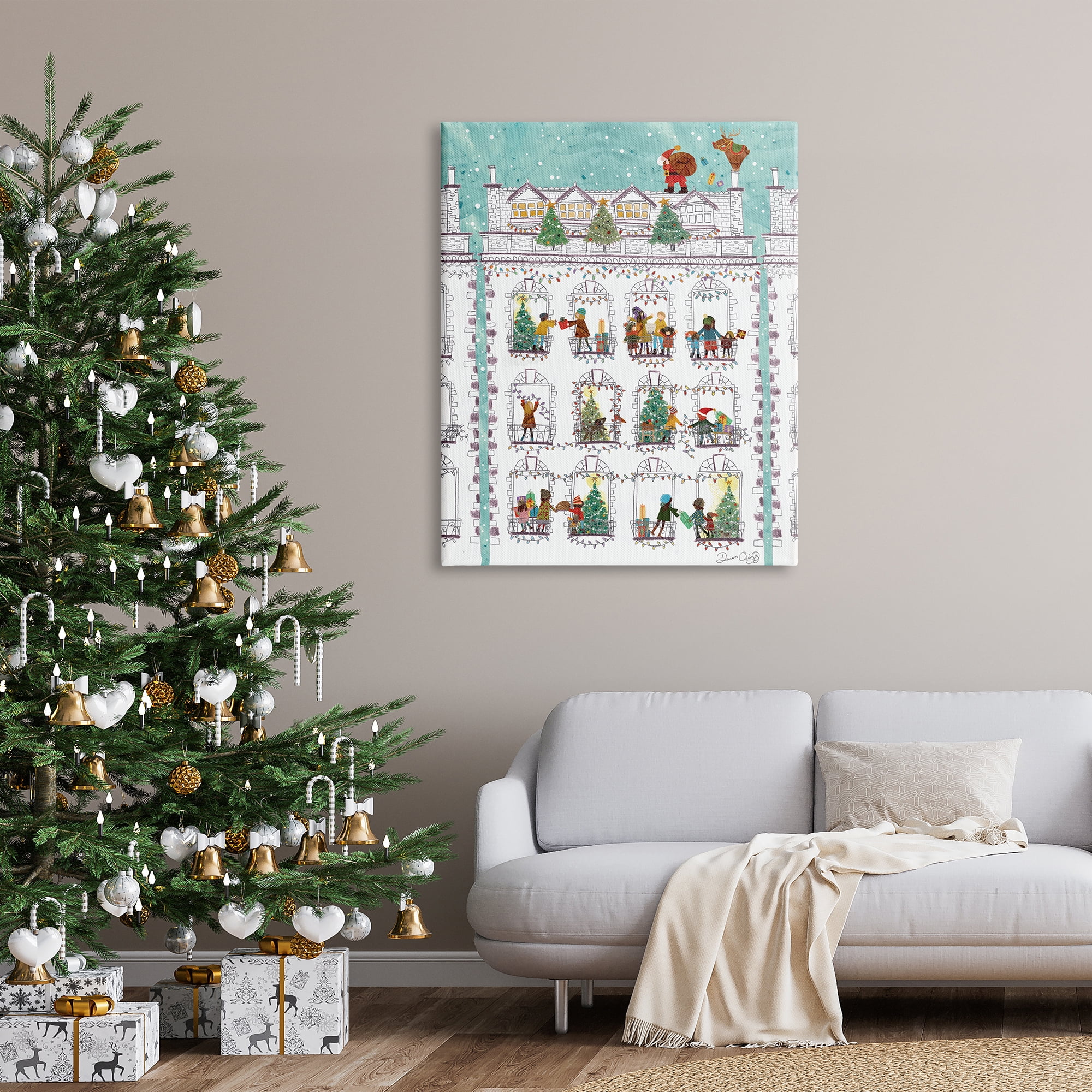 Stupell Industries Santa Claus Gifts City Rooftop Holiday Painting Gallery Wrapped Canvas Print Wall Art