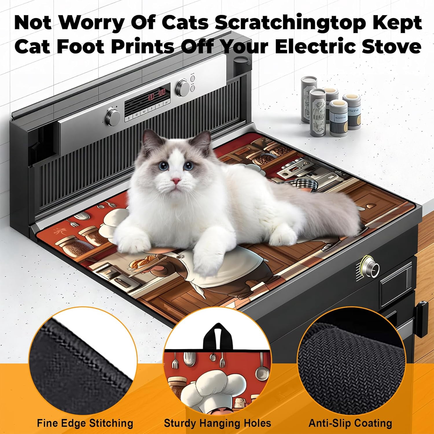 Heat-Resistant Glass Stove Top Cover with Anti-Slip Rubber Coating – Electric Stove Protector, Scratch-Resistant, Expands Counter Space, Stylish Kitchen Decor (Cooks)