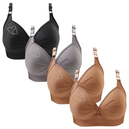 Clearance TOUMENY Bras for Women No Underwire Nude Bra 4PC Woman s Printing Gathered Together Large Size Daily Bra Underwear No Rims
