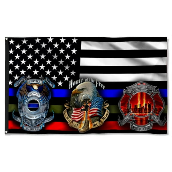Police Military and Fire Thin Line USA Grommet Flag Blue Green Red Line Flag 3x5Feet Banner with 2 Brass Grommets TQN31