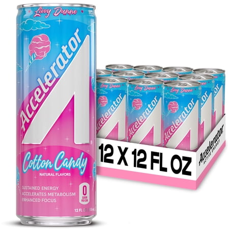 Accelerator Energy Drink, Cotton Candy 12 fl oz can (12 pack), Zero Sugar, Sustained Energy from 100% Natural Caffeine (200mg from Green Coffee Bean & Green Tea extract)
