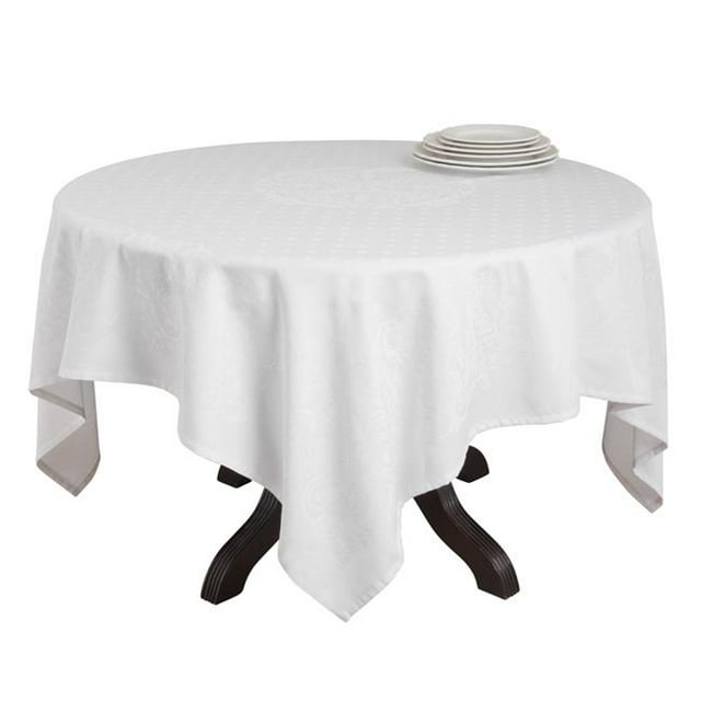 SARO 5919.W72S 72 in. Odette Square Polyester Jacquard Design Tablecloth - White
