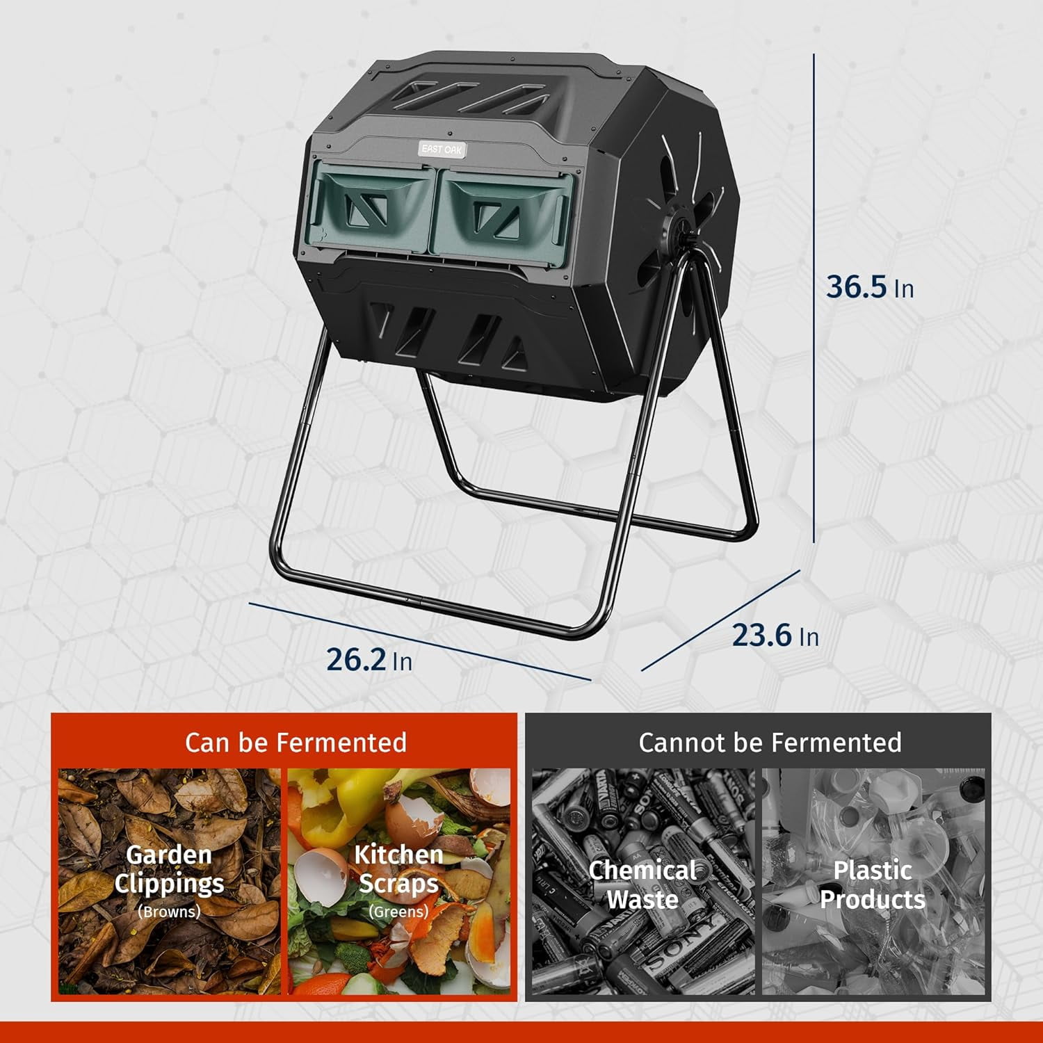 EAST OAK Tumbling Composters 43-Gal Dual Chamber Compost Bin with 2 Sliding Door and Aeration System