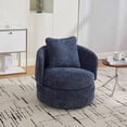 thumbnail image 3 of Dtwnek Chenille Upholstered Round Accent Chair with Pillow, 360 Degree Swivel Armchair Club Chair for Living Room, Bedroom, Reading Room, Navy Blue, 3 of 9