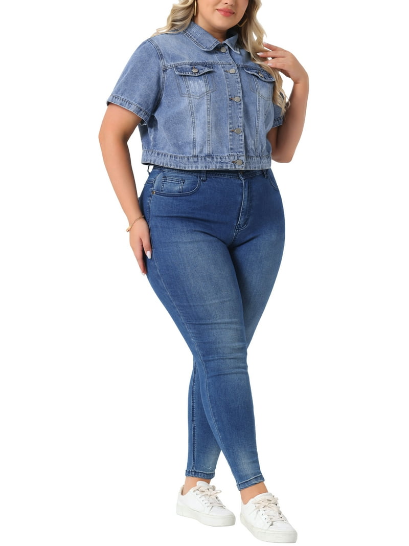 Agnes Orinda Women's Plus Size School College Denim Jacket Short