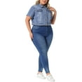 thumbnail image 3 of Agnes Orinda Women's Plus Size Denim Jacket Short Sleeves Button Down Cropped Jean Jackets 1X Gray Blue, 3 of 7