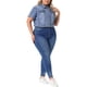 thumbnail image 2 of Chaqueta de mezclilla de mujer plus size Agnes Orinda, de manga corta, con botones, estilo cropped, talla 1X, color gris azul, 2 of 6