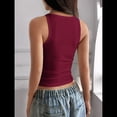 thumbnail image 4 of Top Corto Informal Ajustado de Punto Acanalado Sin Mangas con Cuello Cuadrado para Mujer Vino Tinto M, 4 of 8
