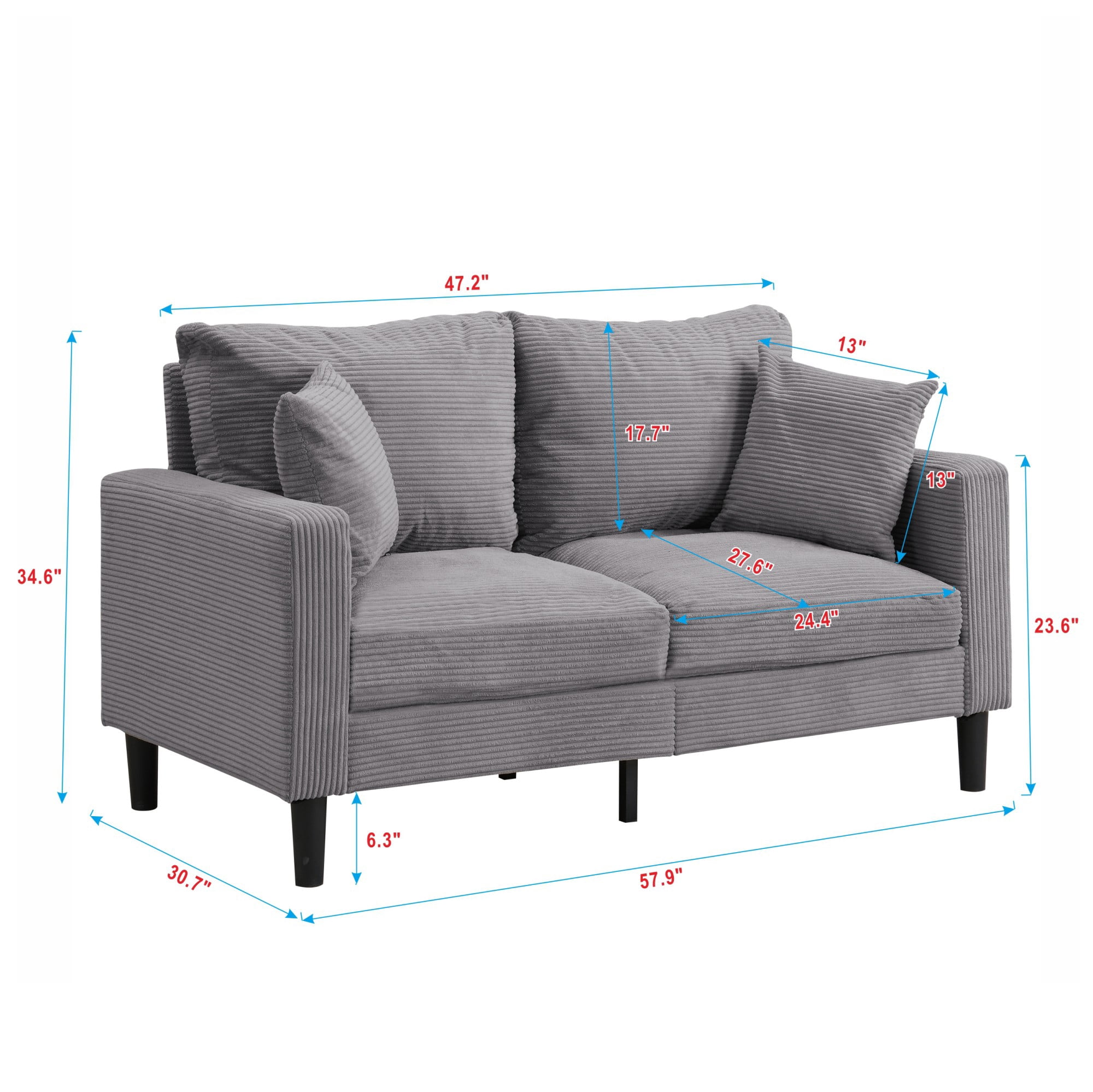 57" Loveseat Sofa Couch,Modern Upholstered Comfy Sofa with 2 Pillows for Living Room Bedroom Apartment Small Space,Light Gray