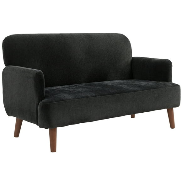 HOMCOM 2 Seater Sofa Couch with 8.3" Thick Padding and Wood Legs, Black