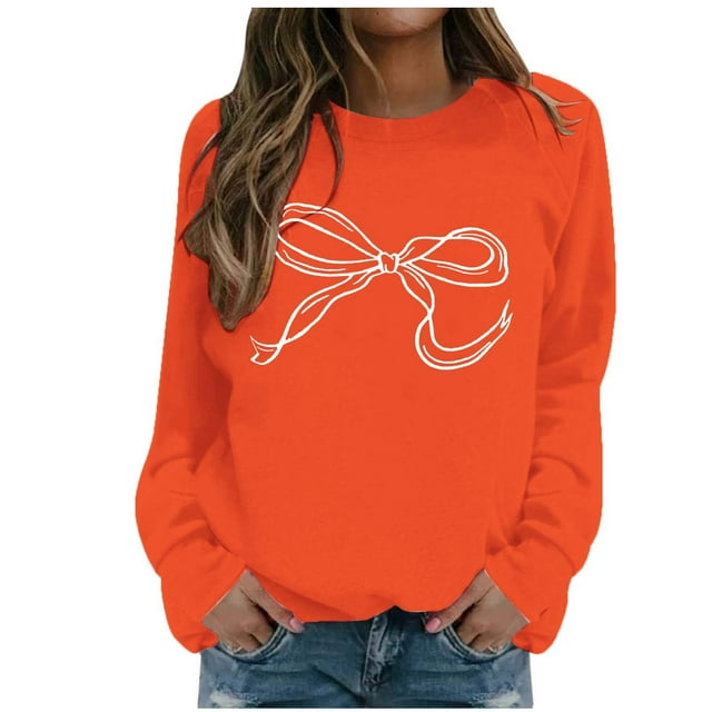 WEAIXIMIUNG Zip Up Hoodies Ladies' Classic Style Printed Bow Print Hooded Sweatshirt Round Neck Base Sweatshirt XXL