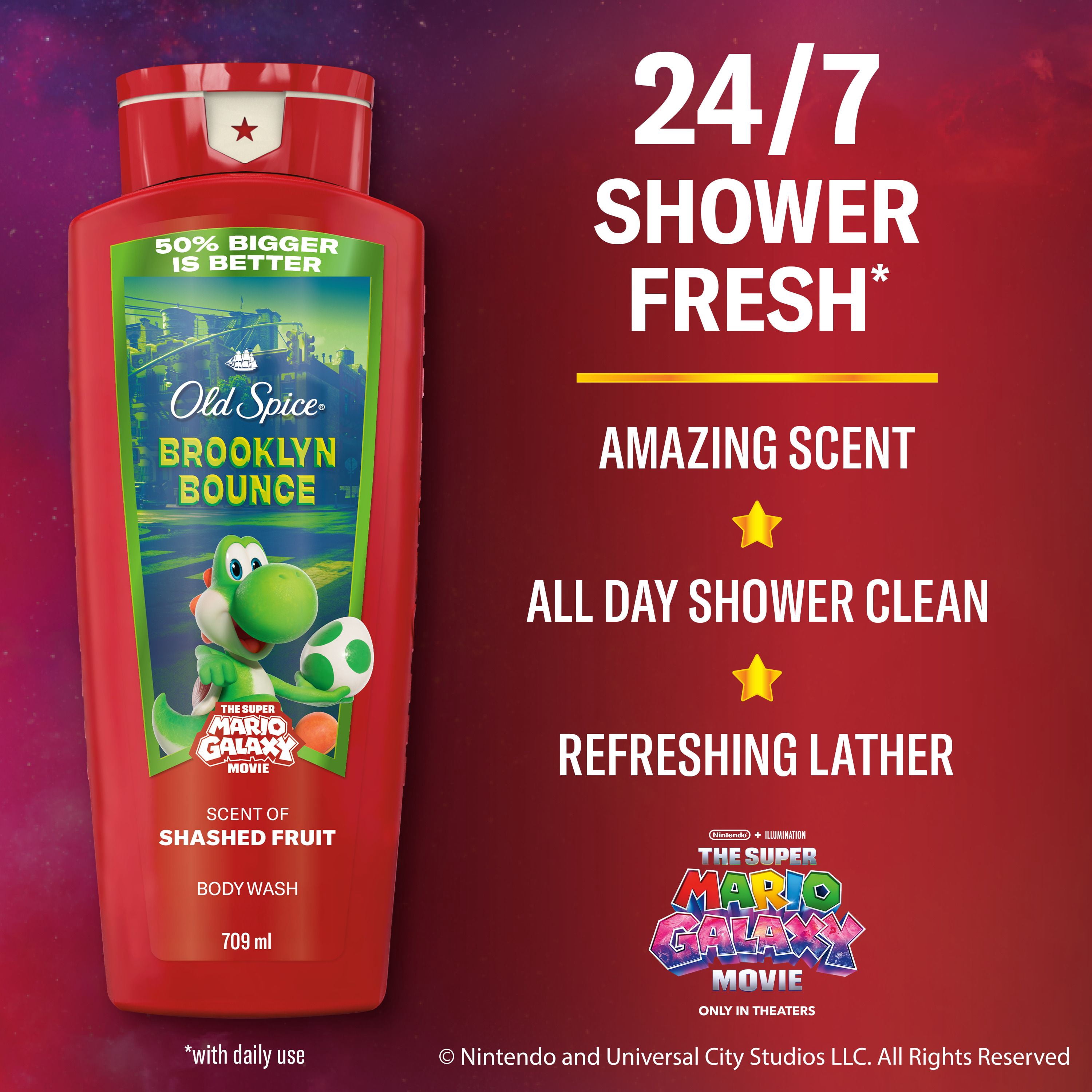 Old Spice Body Wash for Men, Brooklyn Bounce, Scent of Smashed Fruit, Old Spice x The Super Mario Galaxy Movie, 24/7 Shower Fresh