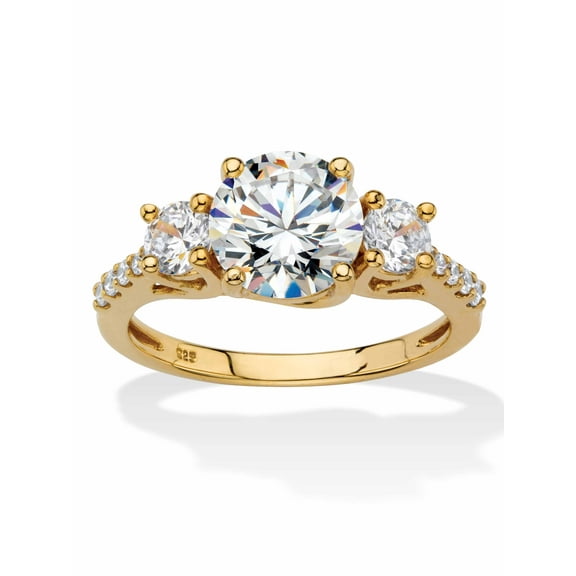 PalmBeach Jewelry Round Cubic Zirconia 3-Stone Engagement Ring 2.62 TCW in 18k Gold-plated Sterling Silver