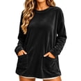 thumbnail image 2 of NominalSnug Women's Velvet Long Sleeve Tunic Top Casual Crew Neck Loose‑Fit Shirt With Front Pockets, 2 of 8