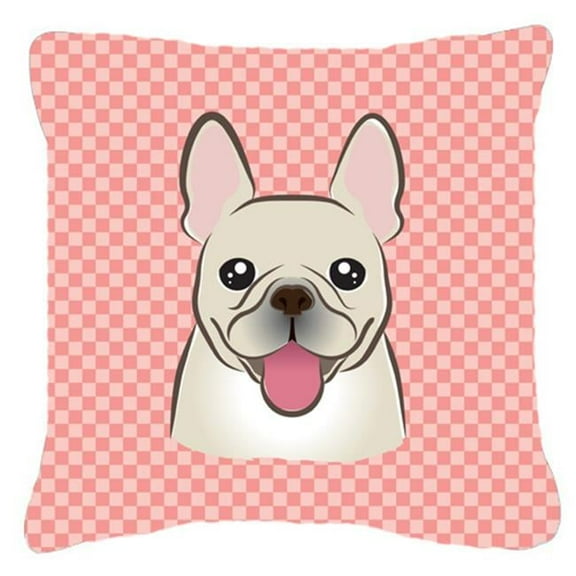 Checkerboard Pink French Bulldog Fabric Decorative Pillow, 14 x 14 In.