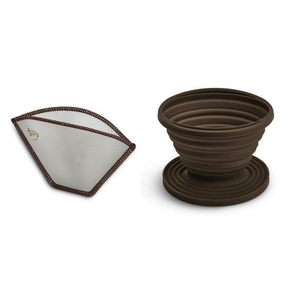Fino Reusable Collapsible Coffee Brewing Cone and Reusable Flexible Mesh Coffee Filter, Number 2-Size, Brew 2-6 Servings