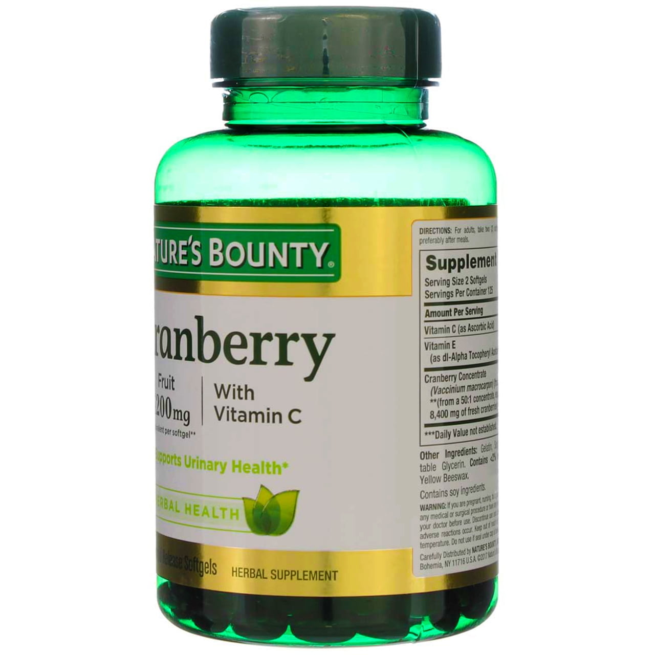Nature's Bounty Cranberry with Vitamin C 4200 mg, 250 Softgels (Pack of 2)