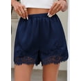 thumbnail image 4 of SHEWIN Lace Shorts for Women Satin Elastic High Waisted Shorts with Lace Trim Casual Beach Streetwear Pajama Bottoms, 4 of 10