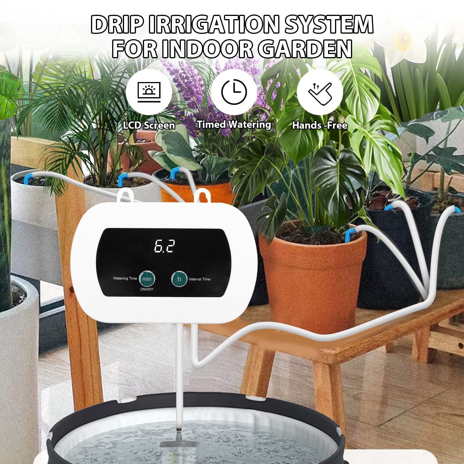 BIMZUC Smart Automatic Watering System Plant Waterer for 10 Potted Plants 400ml/min IP65 Drip Irrigation Kit with LED Display Programmable Timer BSV-IC201