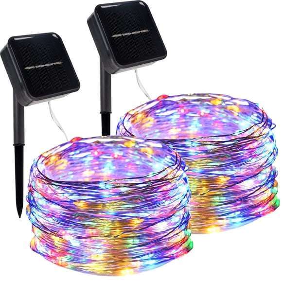 Guirnalda de luces solares Twinkle Star, paquete de 2 unidades, 15 m, 240 LED, multicolor