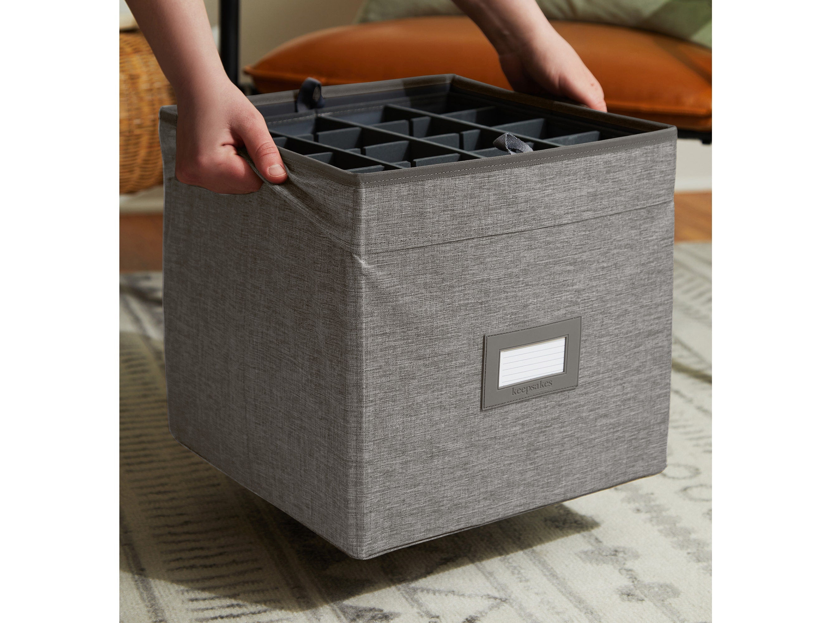 Covermates Keepsakes - Adjustable Cube Storage Bin - Configurable FlexGrid Compartments - ID Window - Pull Handles - Indoor Storage, Grey Heather