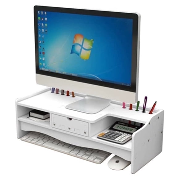 Youersen Monitor Stand Riser with Drawer, Computer Desk Organizer for Laptop, Computer, White, 2-Tier
