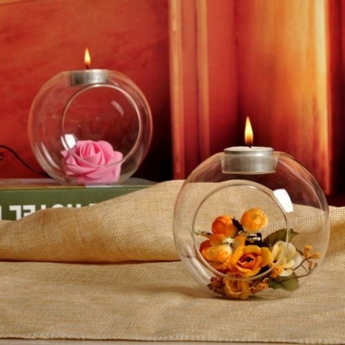 Clear Glass Candle Tea Light Holder Romantic Wedding Dinner Decor Crystal Glass Hanging Candle Holder Art Candlestick