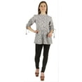 thumbnail image 4 of Moomaya Printed Top 3/4 Sleeve Mandarin Collar Pleated Fit & Flare Short Tunic For Women, 4 of 9