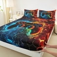 thumbnail image 3 of Manfei Teen Boys Gamer Twin Sheet Sets, Video Game Console Print Twin Fitted Sheet, Neon Orange Blue Honeycomb Flat Sheet3 Pieces, 3 of 7