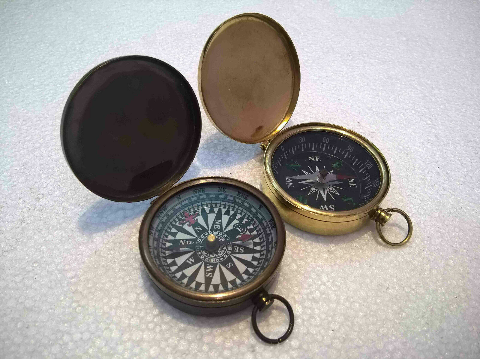 Antique Brass Lid Working Compass Marine Collectible Gift Set Of 2 Design Gift