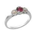 thumbnail image 1 of LBG British Made 18k White Gold Ring with Natural Pink Tourmaline & Cultured Pearl Womens Anniversary Ring - 33 size options - Size 4, 1 of 7