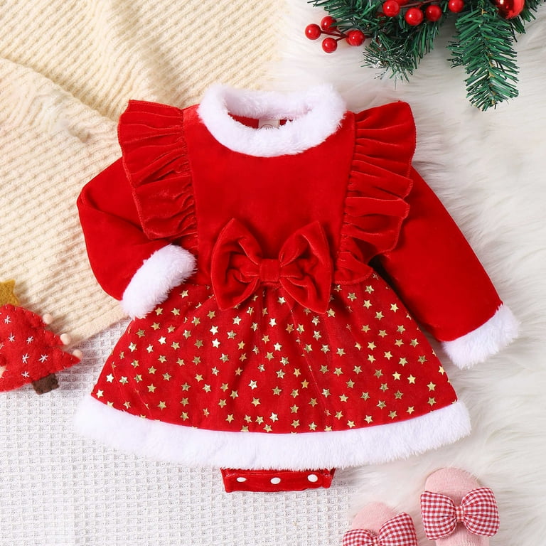 POIUYTR Newborn Christmas Outfit Baby Girl Christmas Dress Red