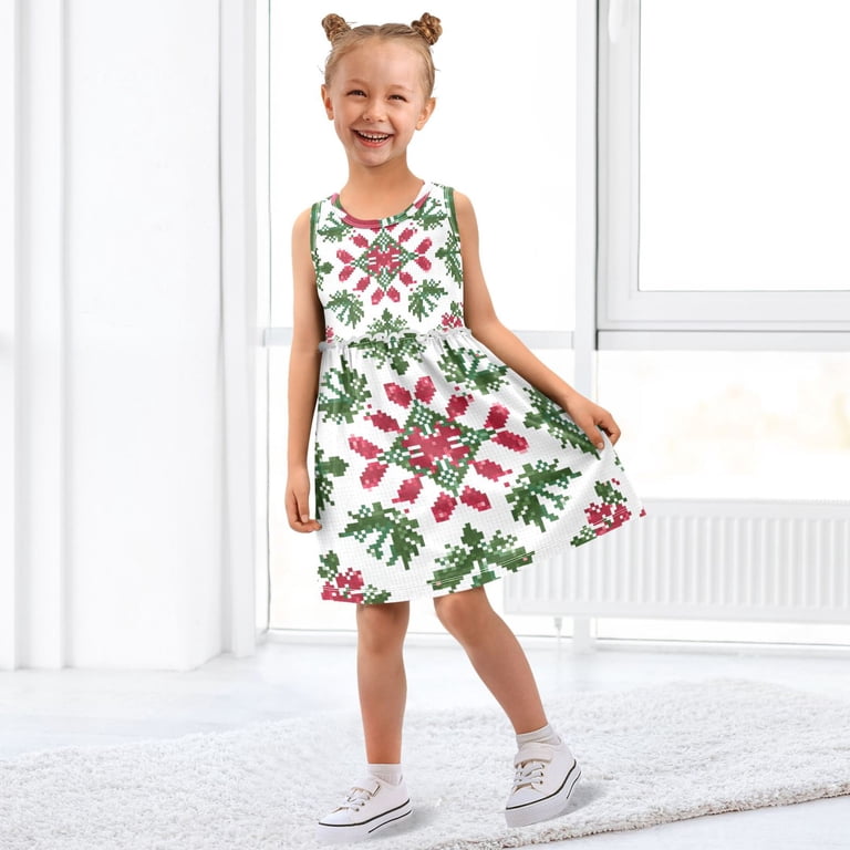 one piece dress for christmas Theme Pattern Pixel Sleeveless A-Line One-Piece Dress Quick Dry 8Y Color:SILVER