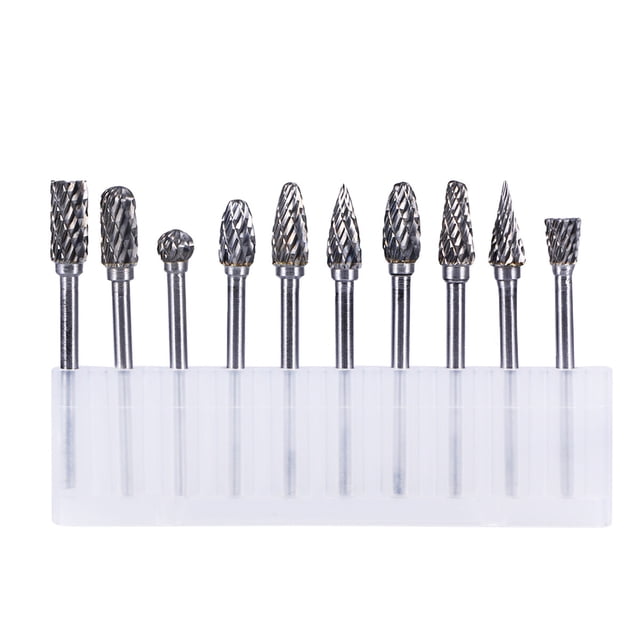 Juego de 10 fresas rotativas de carburo de tungsteno de 6 mm y 3 mm de corte doble.