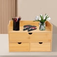thumbnail image 3 of Shangmakel Bamboo Desk Organizer, Mini Multifunctional Tabletop Storage Organization Box 3 Tier Desktop Organizer with 4 Drawers Small Desktop Simple Design for Home,Office, 3 of 9