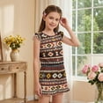 thumbnail image 4 of ZIATUBLES Aztec Geometric Print Girls Summer Romper Ruffle Cap Sleeves One-Piece Short Jumpsuit Soft Comfort Kids Casual Playsuit with Pockets for 5-6 Y, 4 of 6