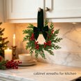thumbnail image 4 of Mini Christmas Wreaths for Kitchen Cabinets, French Pine Wreath with Green Velvet Bow Red Berries, Snowy Farmhouse Holiday Decor 10.6in, 4 of 9