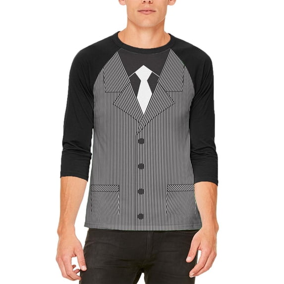 Halloween 20's Gangster Costume Mens Raglan T Shirt White-Black LG