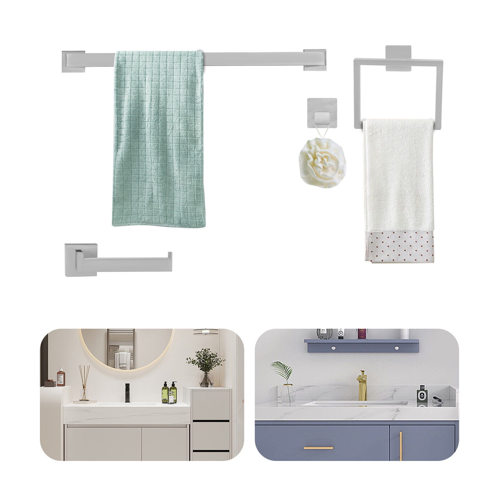 4 Pack Stainless Steel Wall Mounted Bath Towel Bar Sets